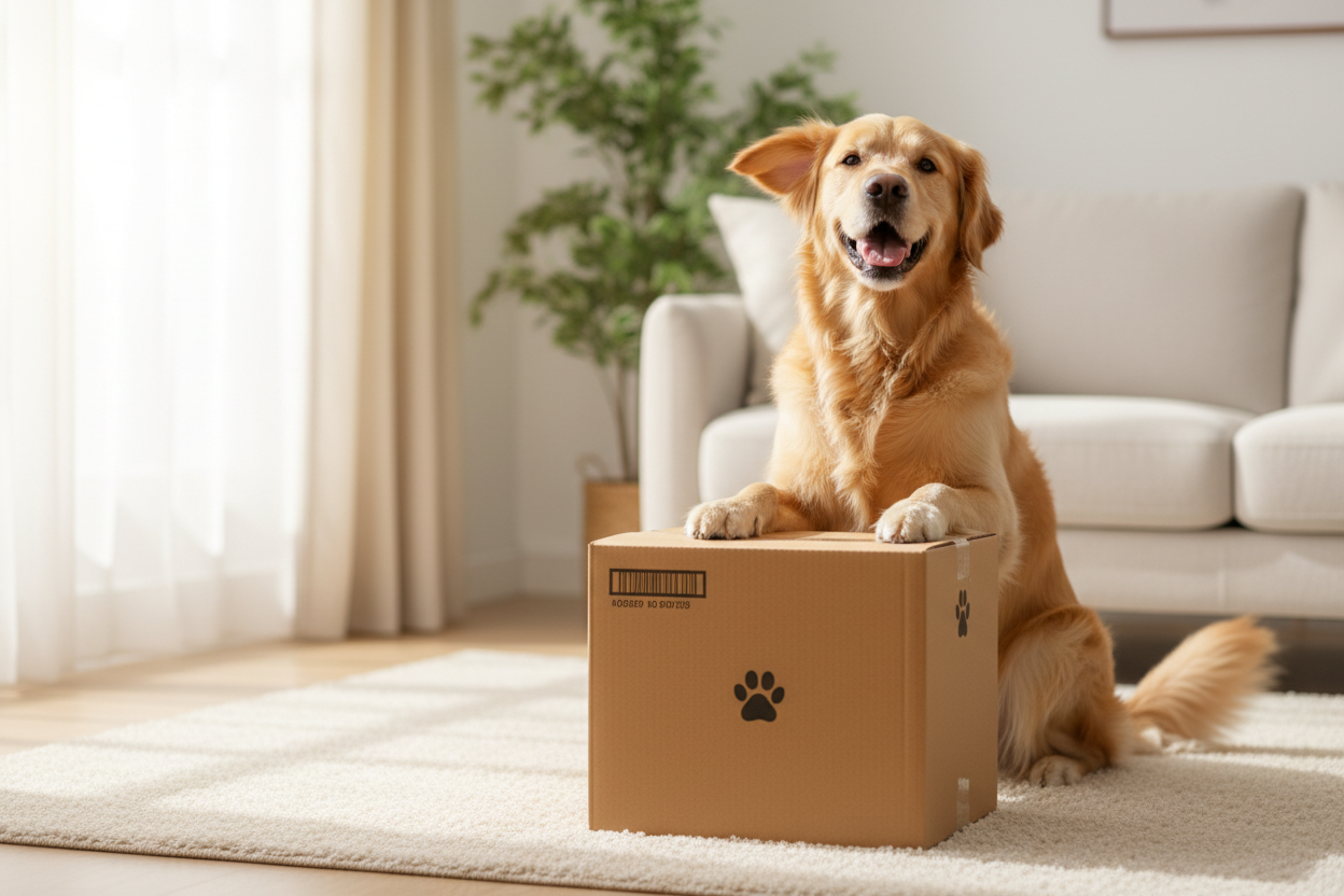 hund med postpakke
