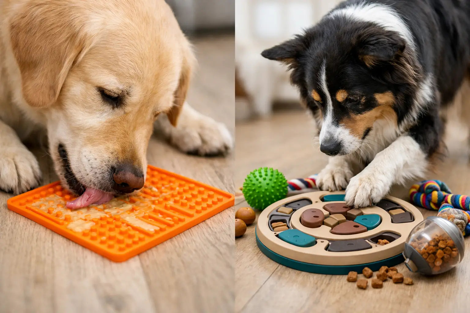 Slikkemåtte vs aktivitetslegetøj til hund