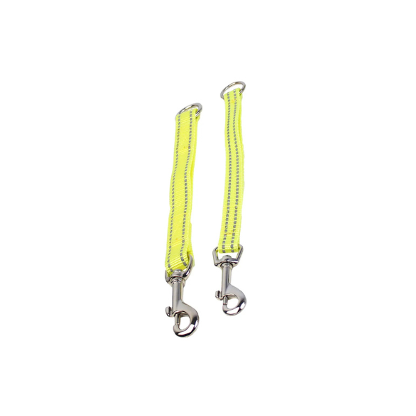 Blink & refleks til hunde - to neon-gule reflekser med karabinerklip.