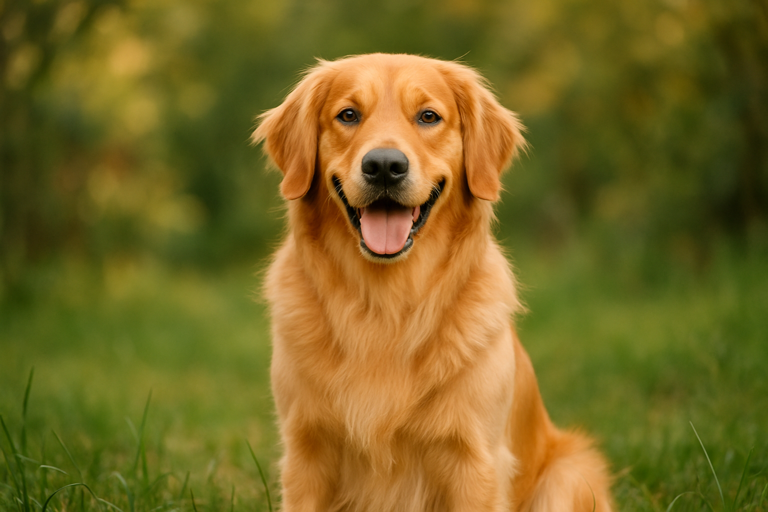 Glad golden retriever i grønne omgivelser, klar til Aktivitetslegetøj til hunde Sjov Leg og Træning
