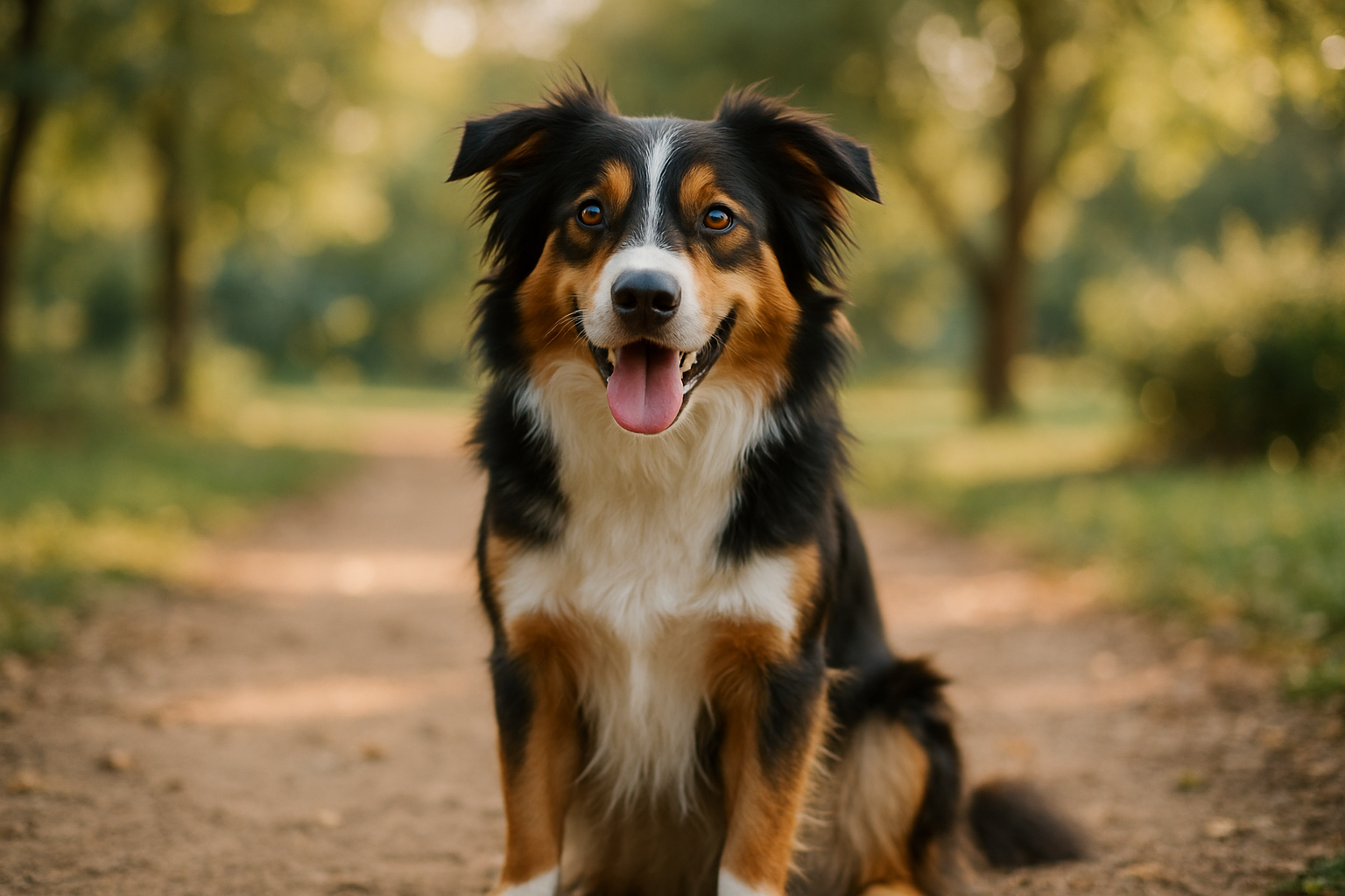 Mellemstor hund 10-25 kg i park; visuel kobling til hundefoder til mellemstore hunde.