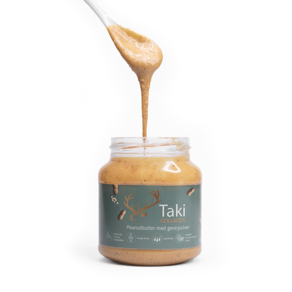 Fodertilskud - Taki Collagen - Peanutbutter med Gevirpulver 330 gr. - FjeldgaardShop.dk Vådfoder/dåsefoder til hunde Taki