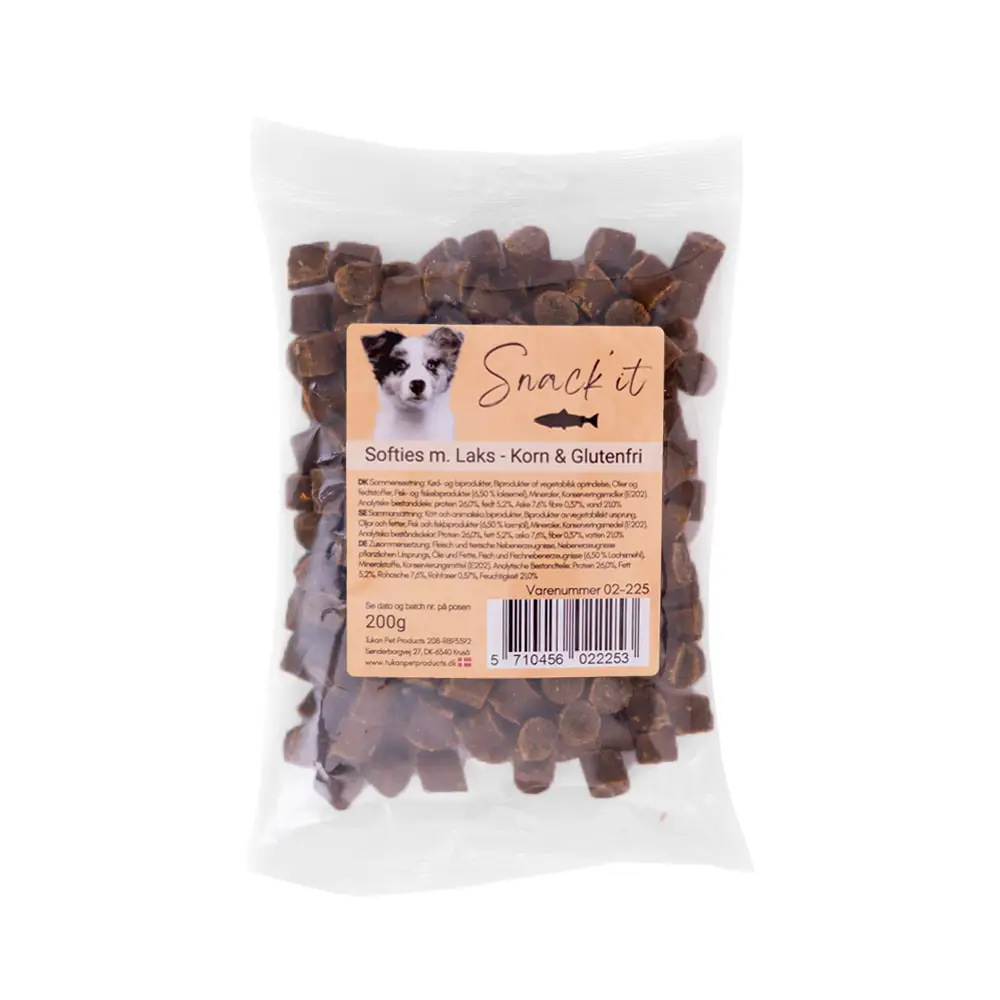 Snack’it Softies med Laks 200 g bløde kornfri hundegodbidder til træning