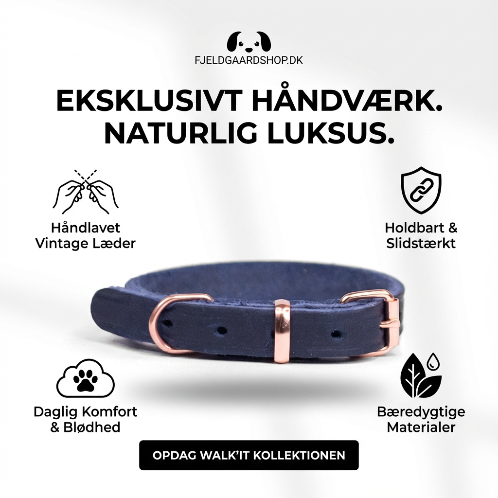 Walk'it Halsbånd – Vintage Blå Læder med Rosaguld