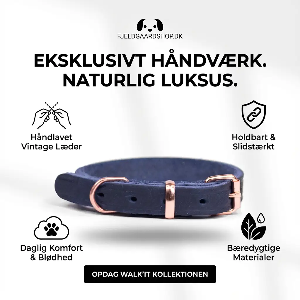 Walk'it Halsbånd – Vintage Blå Læder med Rosaguld by Walk'it