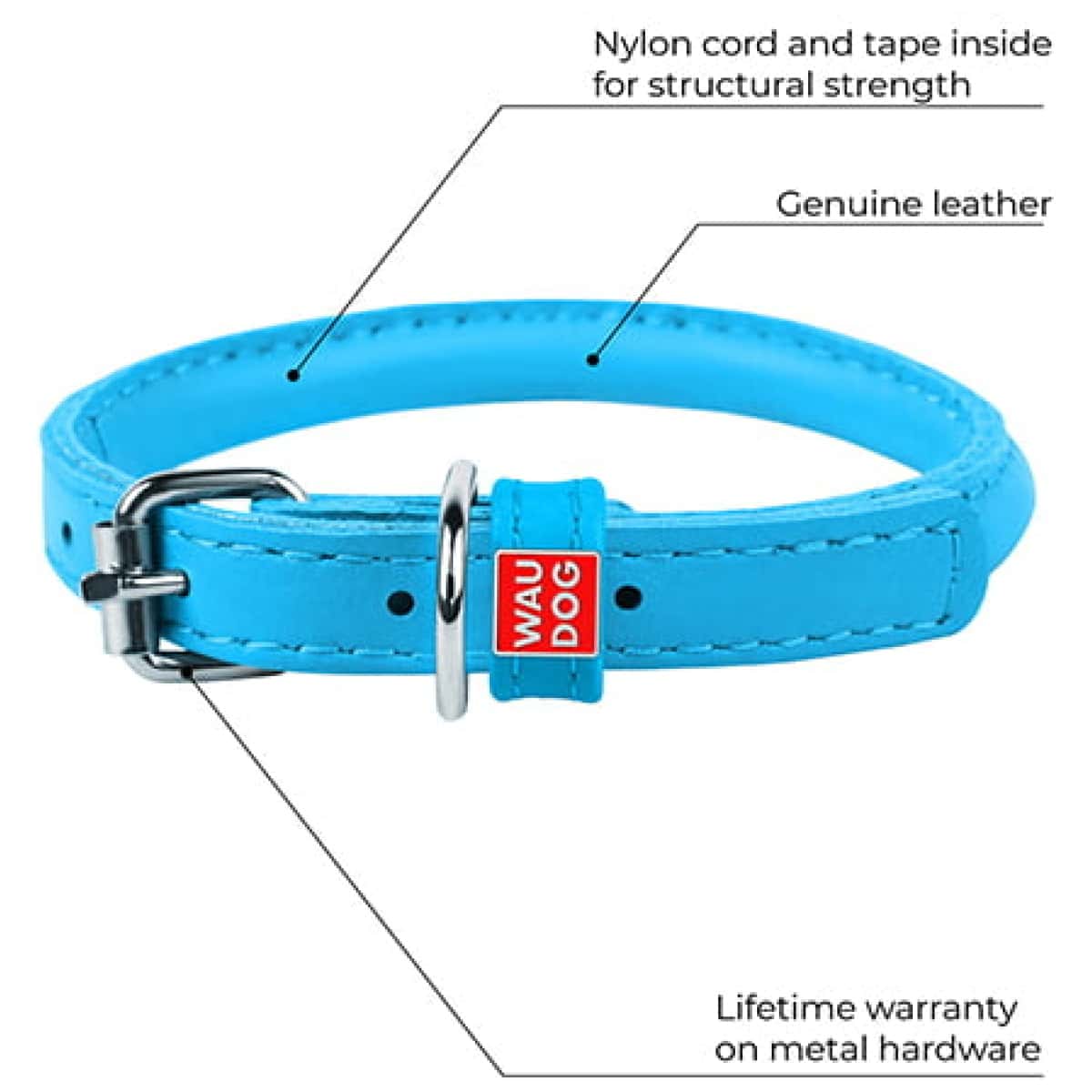 Hundehalsbånd - Waudog Soft Rundsyet Læderhalsbånd – Blå - FjeldgaardShop.dk Halsbånd Wauwdog