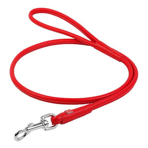 Waudog rundsyet læder førerline, 122cm/6mm. Rød