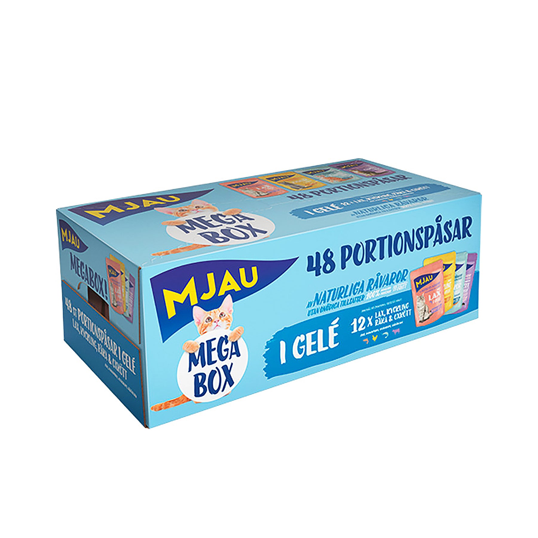 Mjau Bidder i Gelé med Kød og Fisk Megabox 48x85 gr.(EU) - FjeldgaardShop.dk Vådfoder til katte doggy