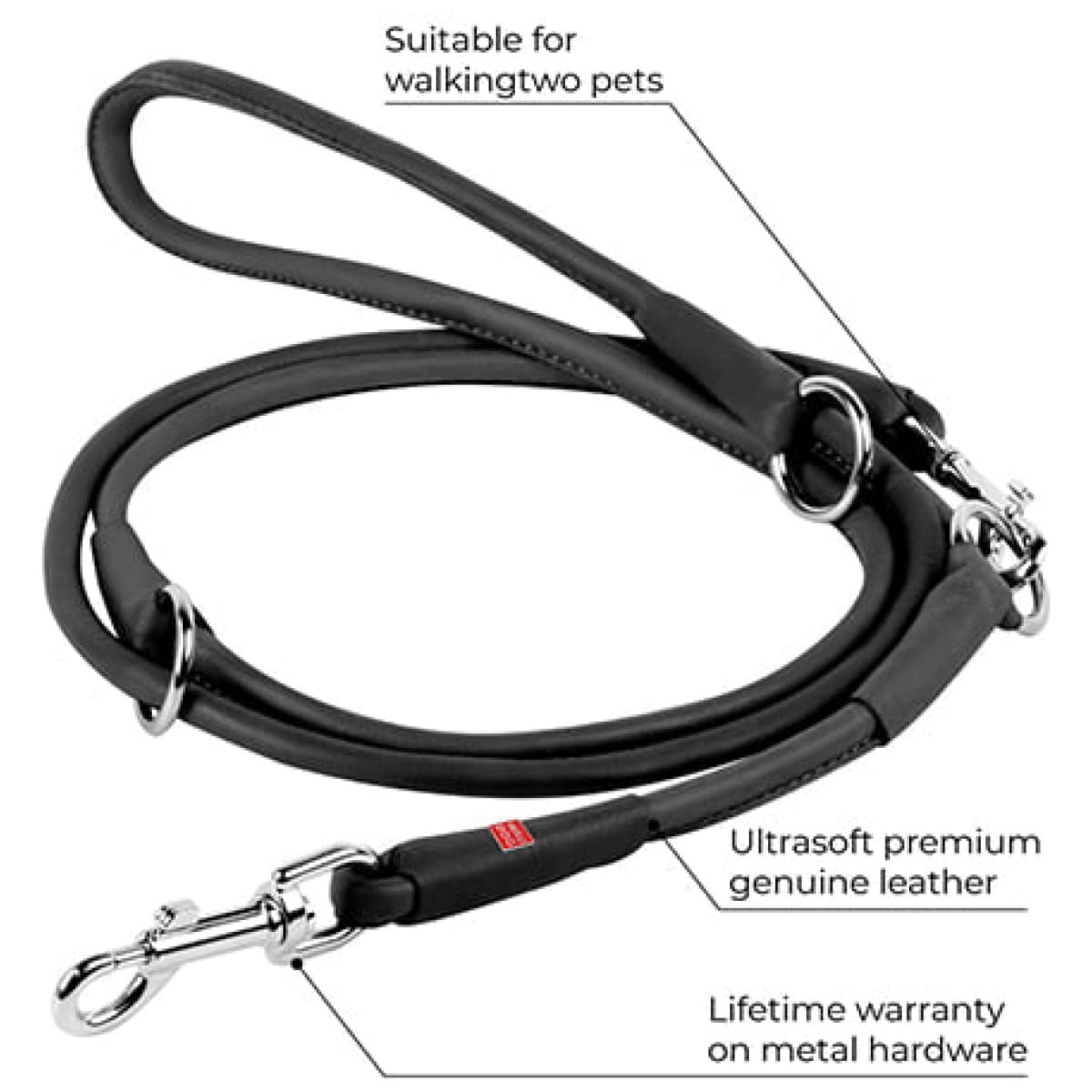 Hundesnor - Waudog Soft Rundsyet Læder Dressurline – Sort - FjeldgaardShop.dk Hundesnor Wauwdog