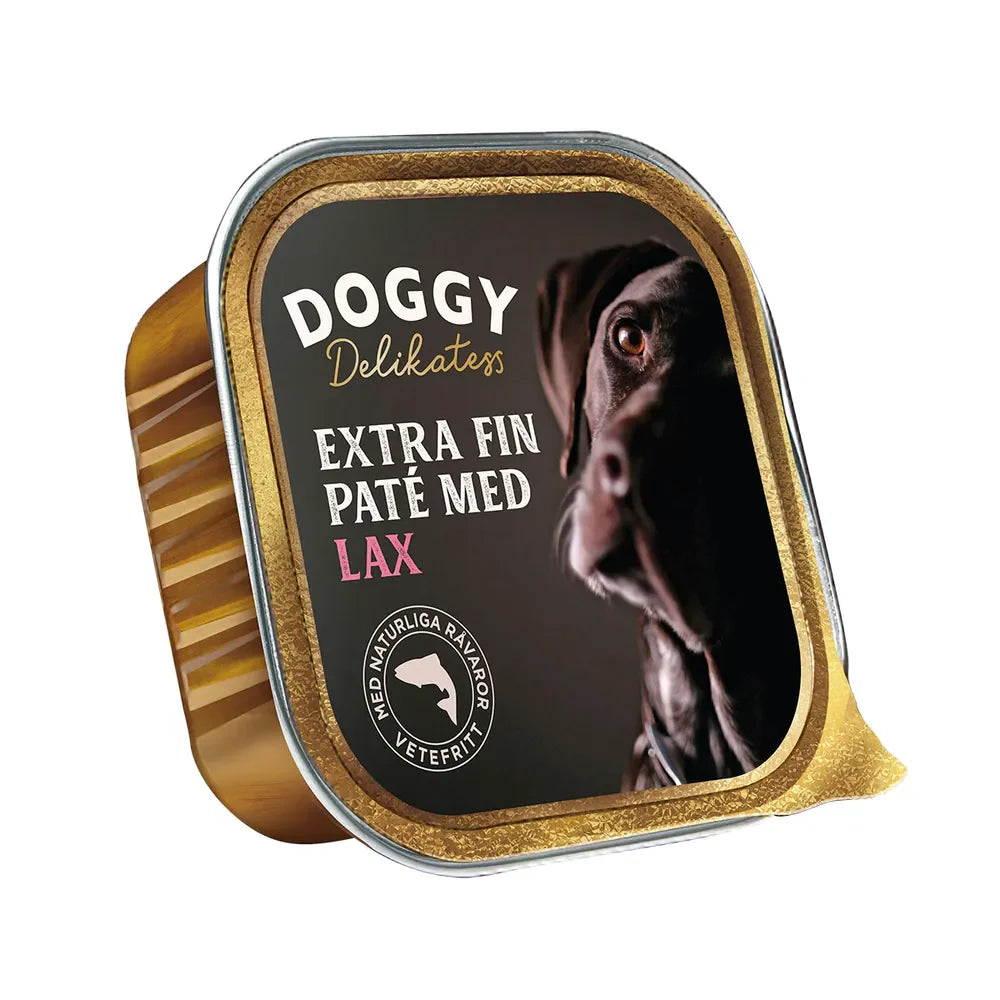 Vådfoder - Doggy Delikatesse paté med laks 150 gr. - FjeldgaardShop.dk Vådfoder/dåsefoder til hunde Doggy