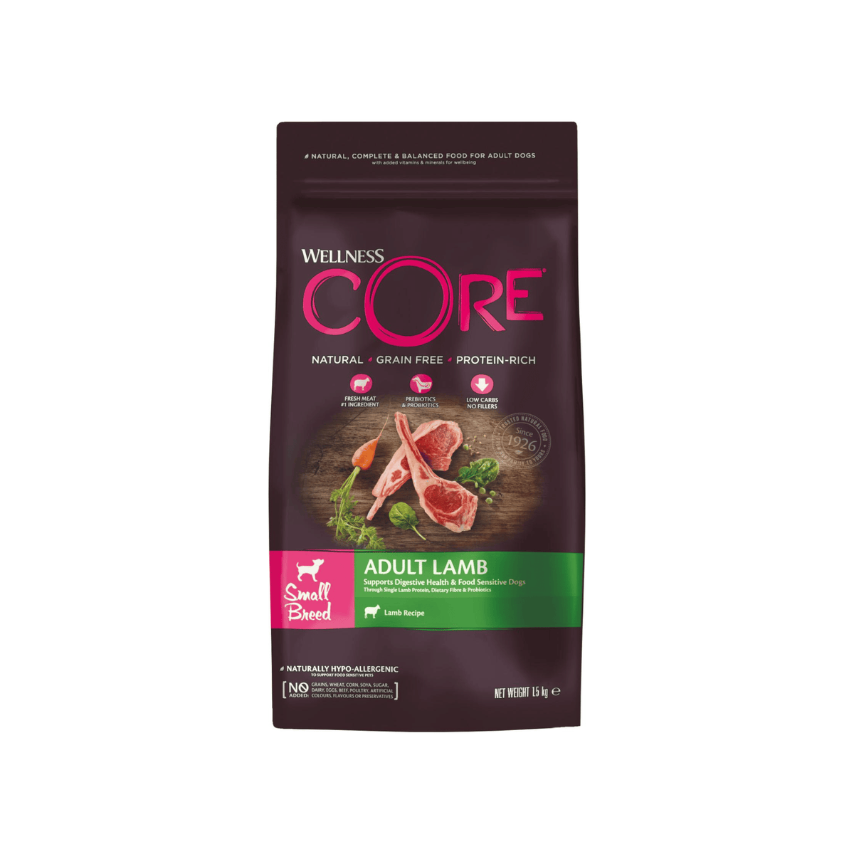 Wellness CORE Adult Small Breeds Lamb kornfrit tørfoder med lam til små voksne hunde