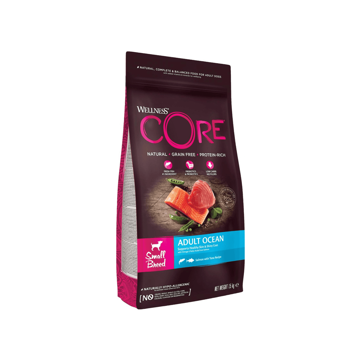 Wellness CORE Small Breed Adult Ocean 1,5 kg tørfoder med laks og tun til små voksne hunde