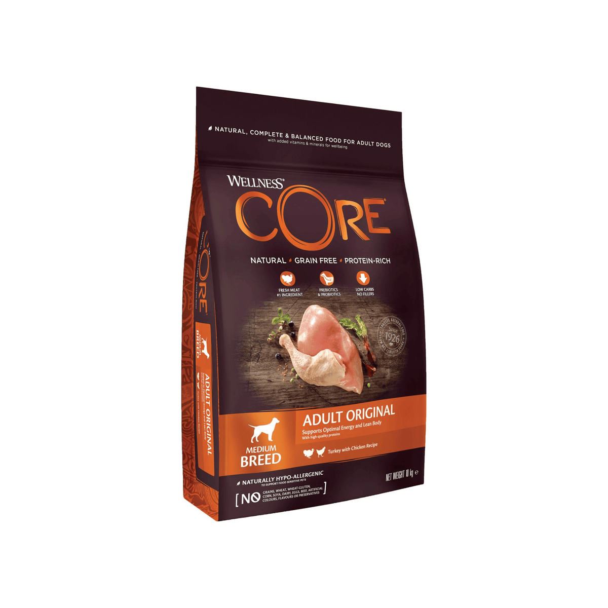 Wellness CORE Adult Original Turkey Chicken 10 kg kornfrit tørfoder til mellemstore voksne hunde