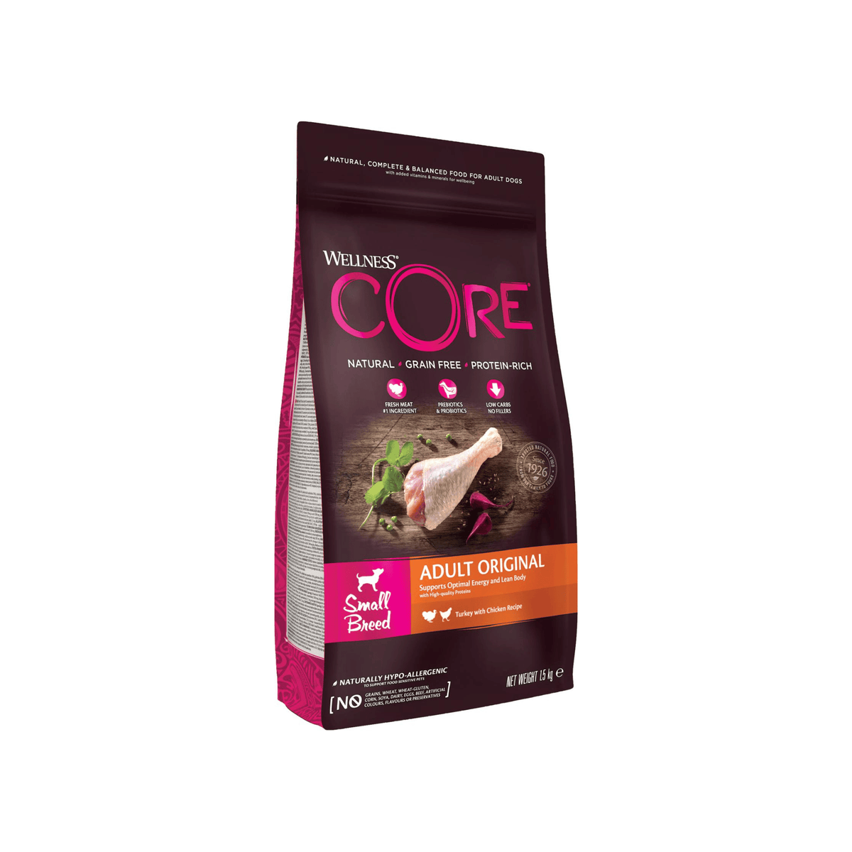 Wellness CORE Small Breed Adult Original 1,5 kg kornfrit tørfoder til små voksne hunde
