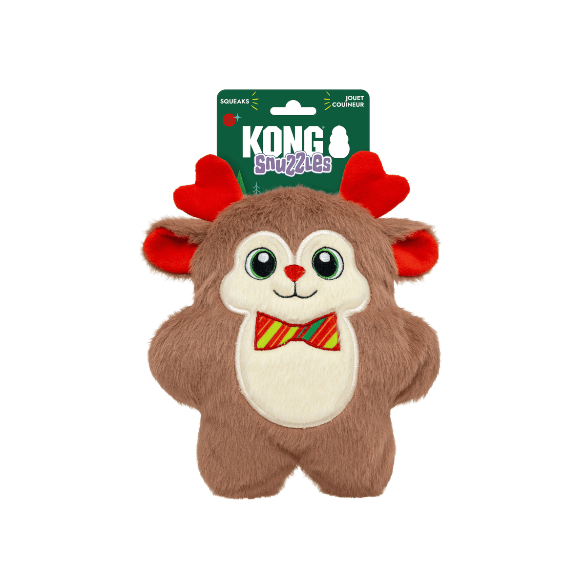KONG Holiday Snuzzles Bow Tie Reindeer blødt julelegetøj med piv til hund