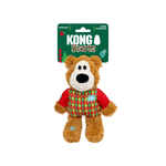 KONG Holiday Wild Knots Sweater Bear rød S/M julebamse til hund med reb og piv