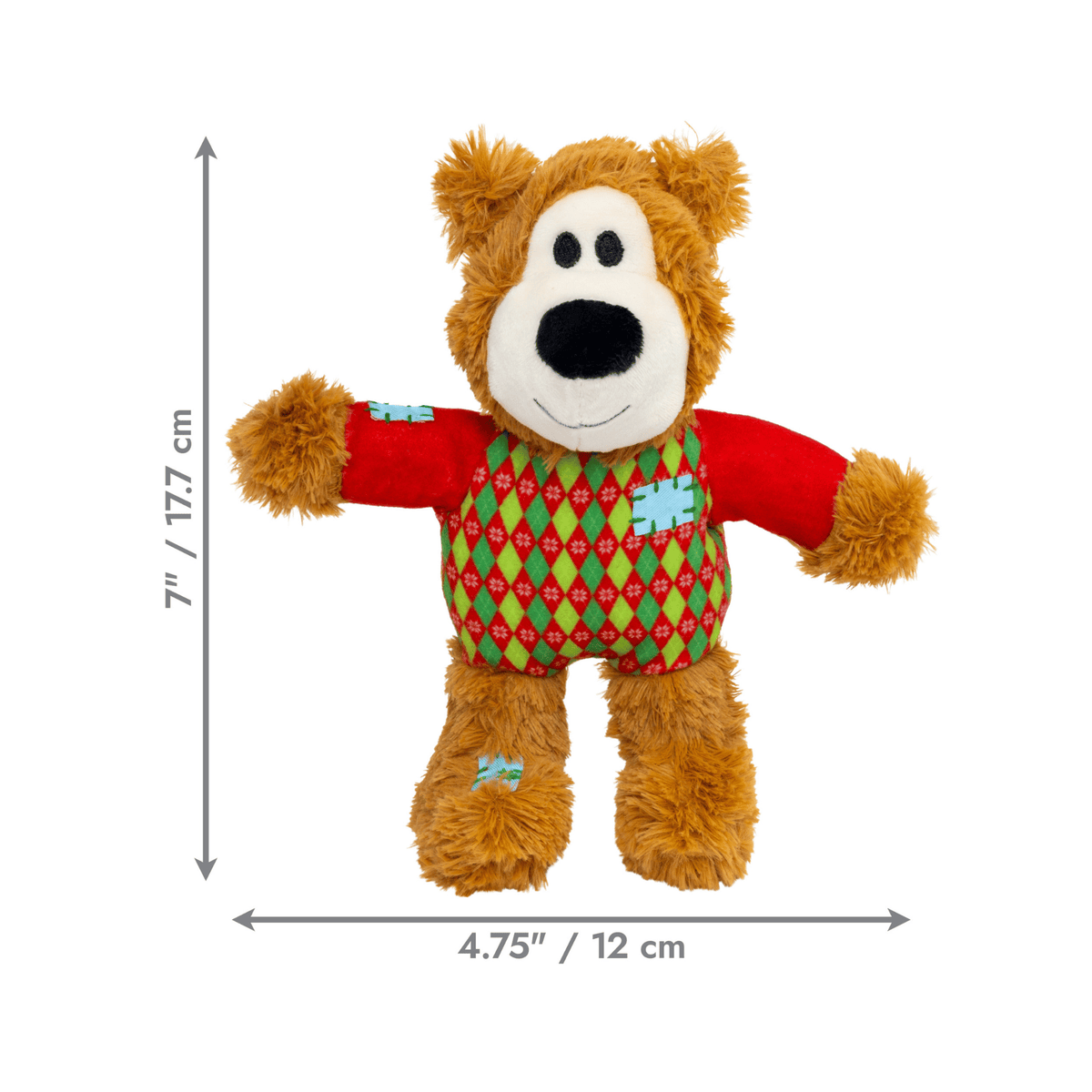 KONG Holiday Wild Knots Sweater Bear rød S/M julebamse til hund med reb og piv