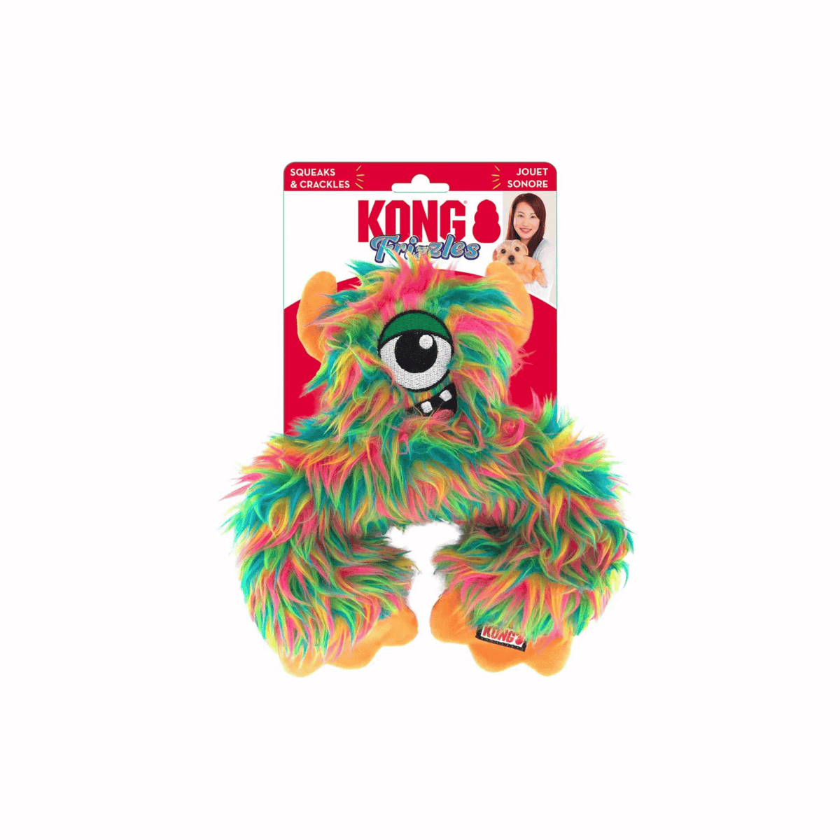 KONG Frizzles Frazzle M 23 x 23 x 6 cm blødt plyslegetøj med piv og knitrelyd til hund