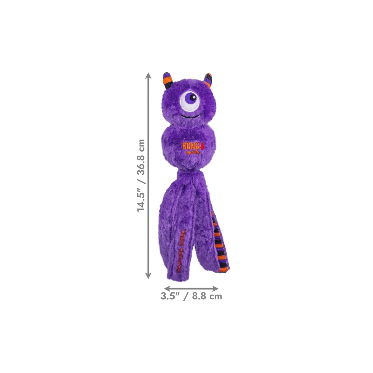 KONG Halloween Wubba Monster Purple L lilla plyslegetøj med lange haler og piv til hund