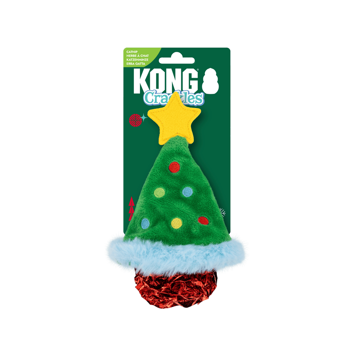 KONG Holiday Crackles Christmas Tree grønt kattelegetøj med catnip og knitrelyd