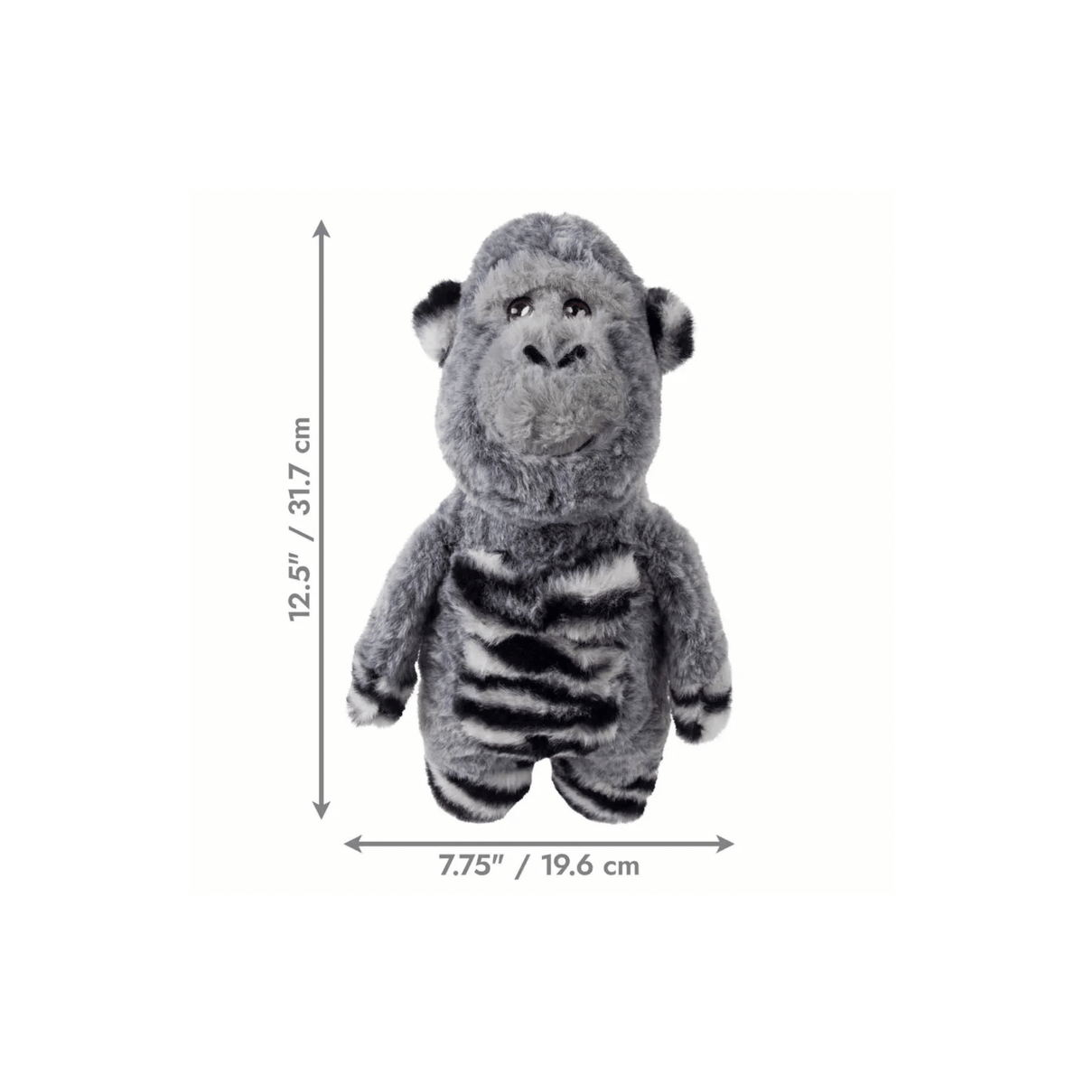 KONG Jungle Jamz Gorilla M/L gråt plyslegetøj med piv, knitren og rangle til hund