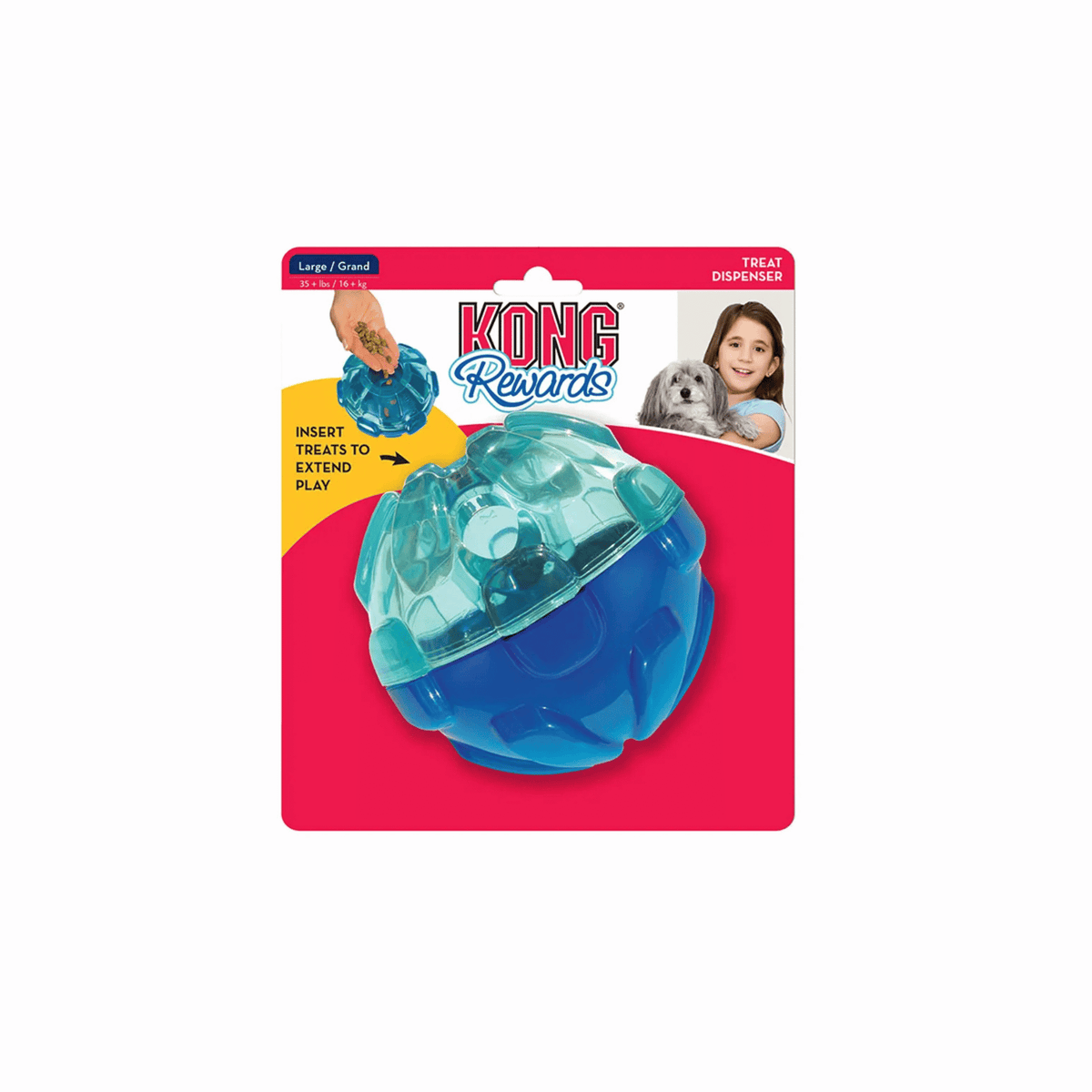 KONG Reward Ball Large Ø12 cm blå aktiveringsbold og godbidsdispenser til hund