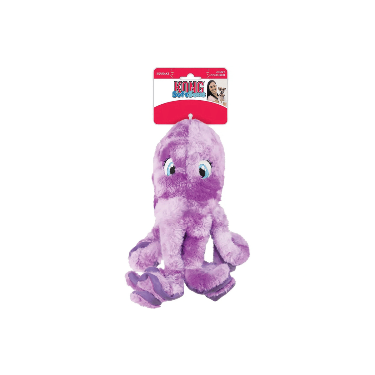 KONG SoftSeas Octopus L lilla blæksprutte hundebamse med pivelyd og raslelyd