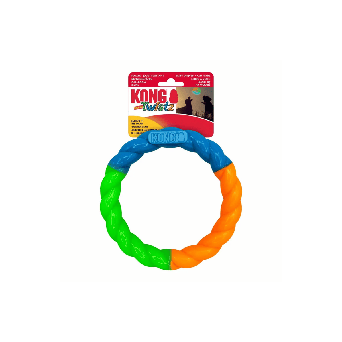 KONG Twistz High-Viz Ring S 18 cm selvlysende apportlegetøj til hund