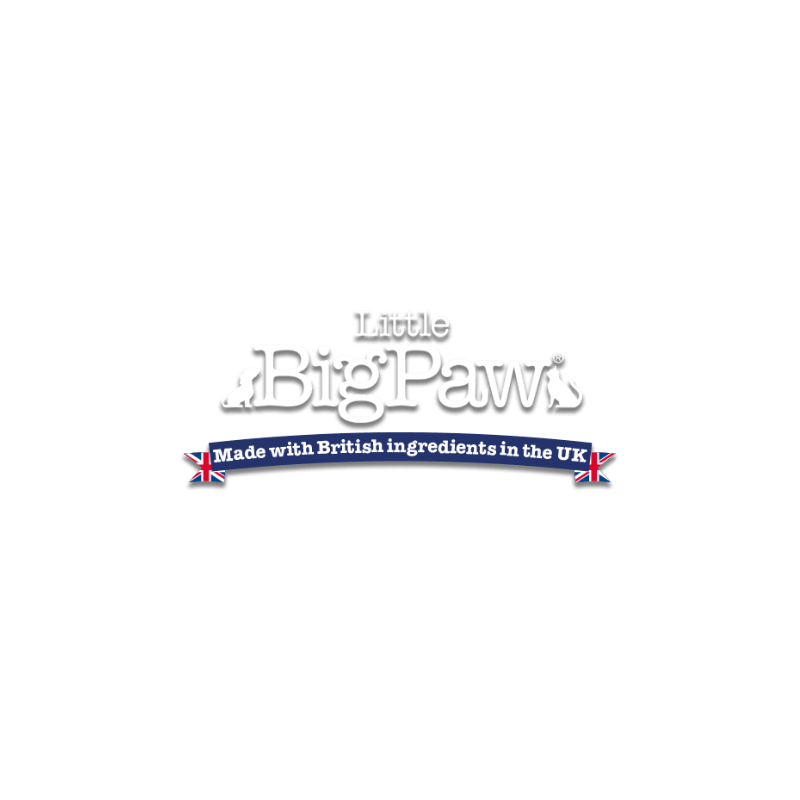 Little BigPaws logo med teksten 'Made with British ingredients in the UK' og britiske flag.