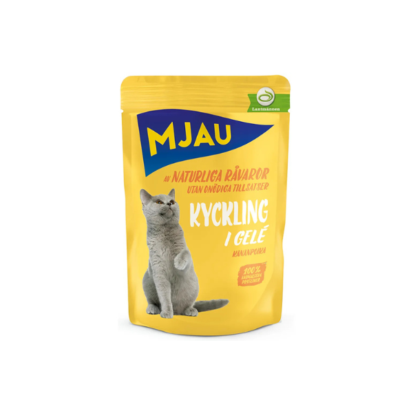 Vådfoder - Mjau Pouch kylling i gelé 85 gr. Kornfri - FjeldgaardShop.dk Vådfoder til katte Doggy