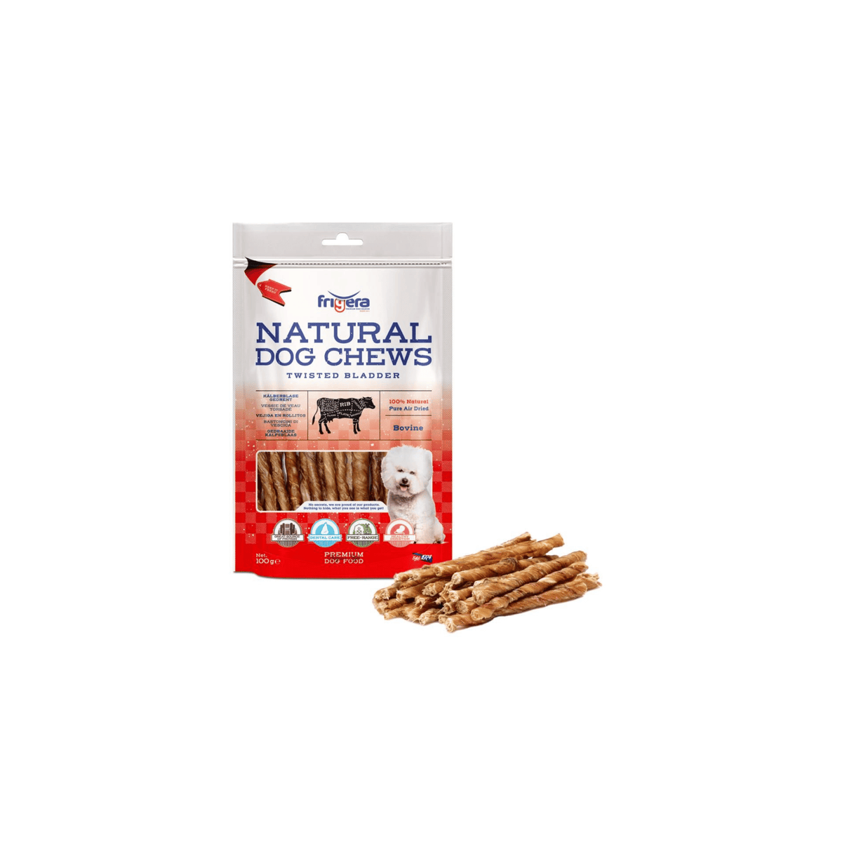 Natural Dog Chews Okseblære 100 g snoede tyggepinde til hund af tørret okseblære