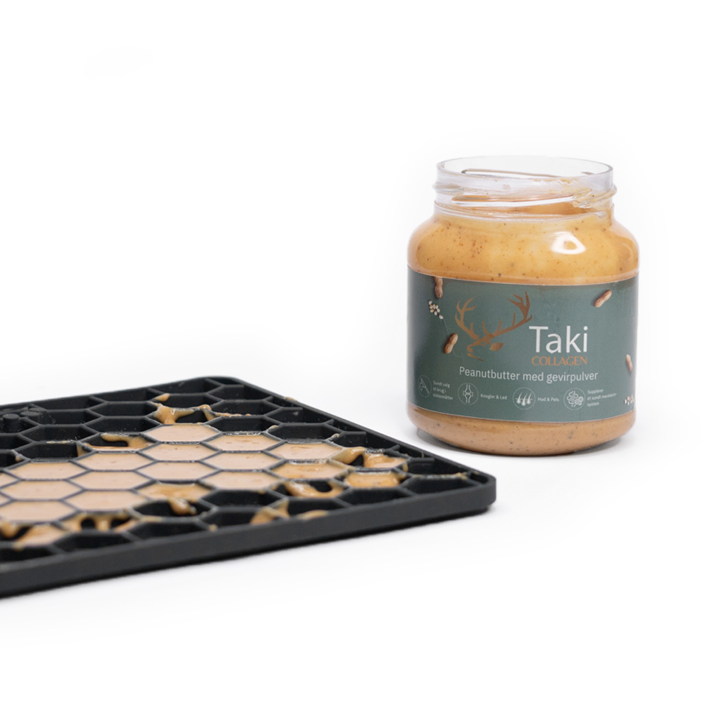 Fodertilskud - Taki Collagen - Peanutbutter med Gevirpulver 330 gr. - FjeldgaardShop.dk Vådfoder/dåsefoder til hunde Taki