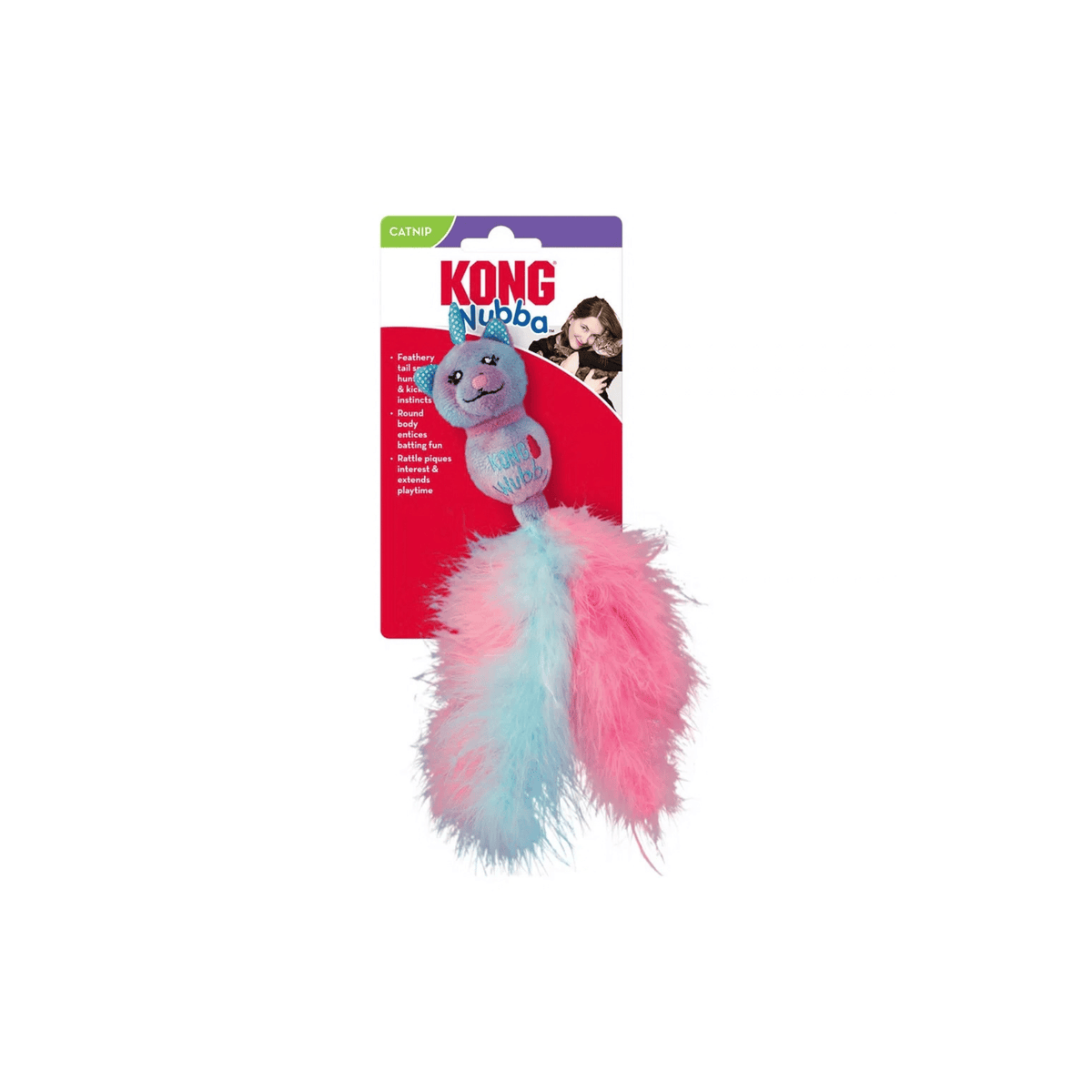 KONG Cat Wubba Caticorn blå pink kattelegetøj med fjer og catnip