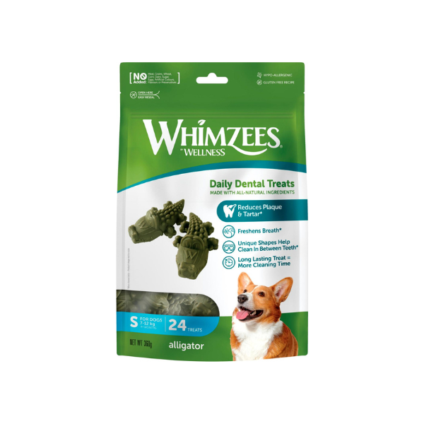 Hundegodbid - Whimzees Tyggeben - Alligator - FjeldgaardShop.dk Dental Sticks WHIMZEES