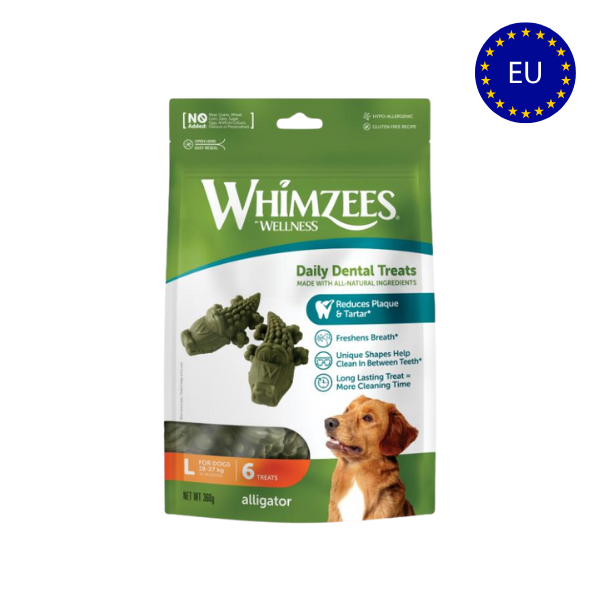Hundegodbid - Whimzees Tyggeben - Alligator - FjeldgaardShop.dk Dental Sticks WHIMZEES