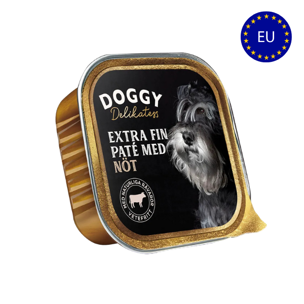 Doggy Delikatesse Paté med okse 150 gr. (EU) - FjeldgaardShop.dk Vådfoder/dåsefoder til hunde Doggy