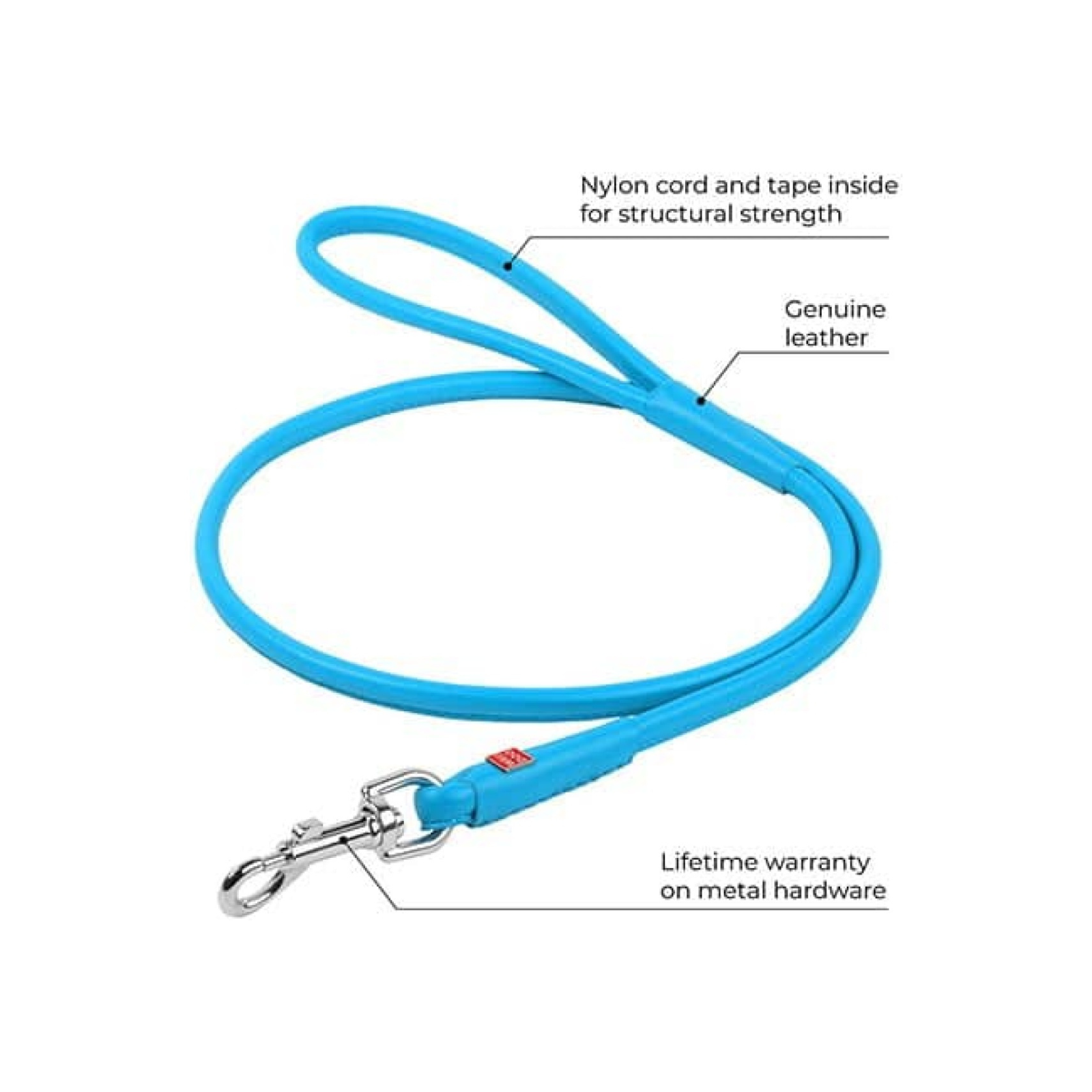 Waudog rundsyet læder førerline – 122 cm /6 mm – Blå