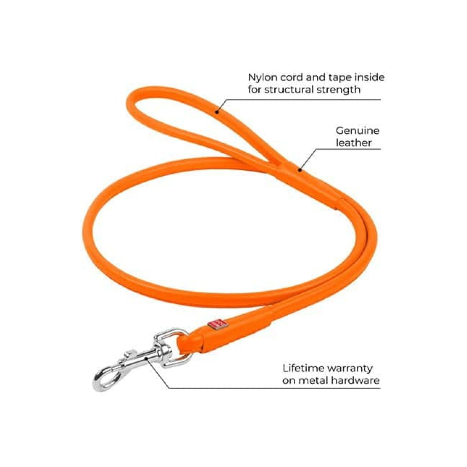 Waudog rundsyet læder førerline – 122 cm/6 mm – Orange