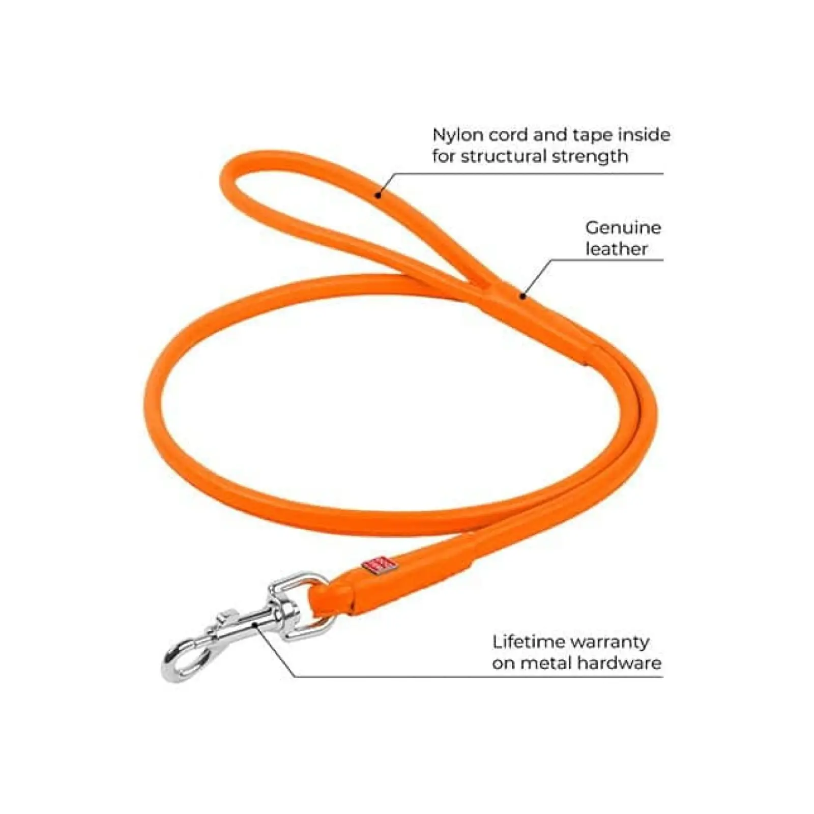 Waudog rundsyet læder førerline – 122 cm/6 mm – Orange by Wauwdog