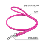 Waudog rundsyet læder førerline – 122 cm/6 mm – Pink💗 by Wauwdog