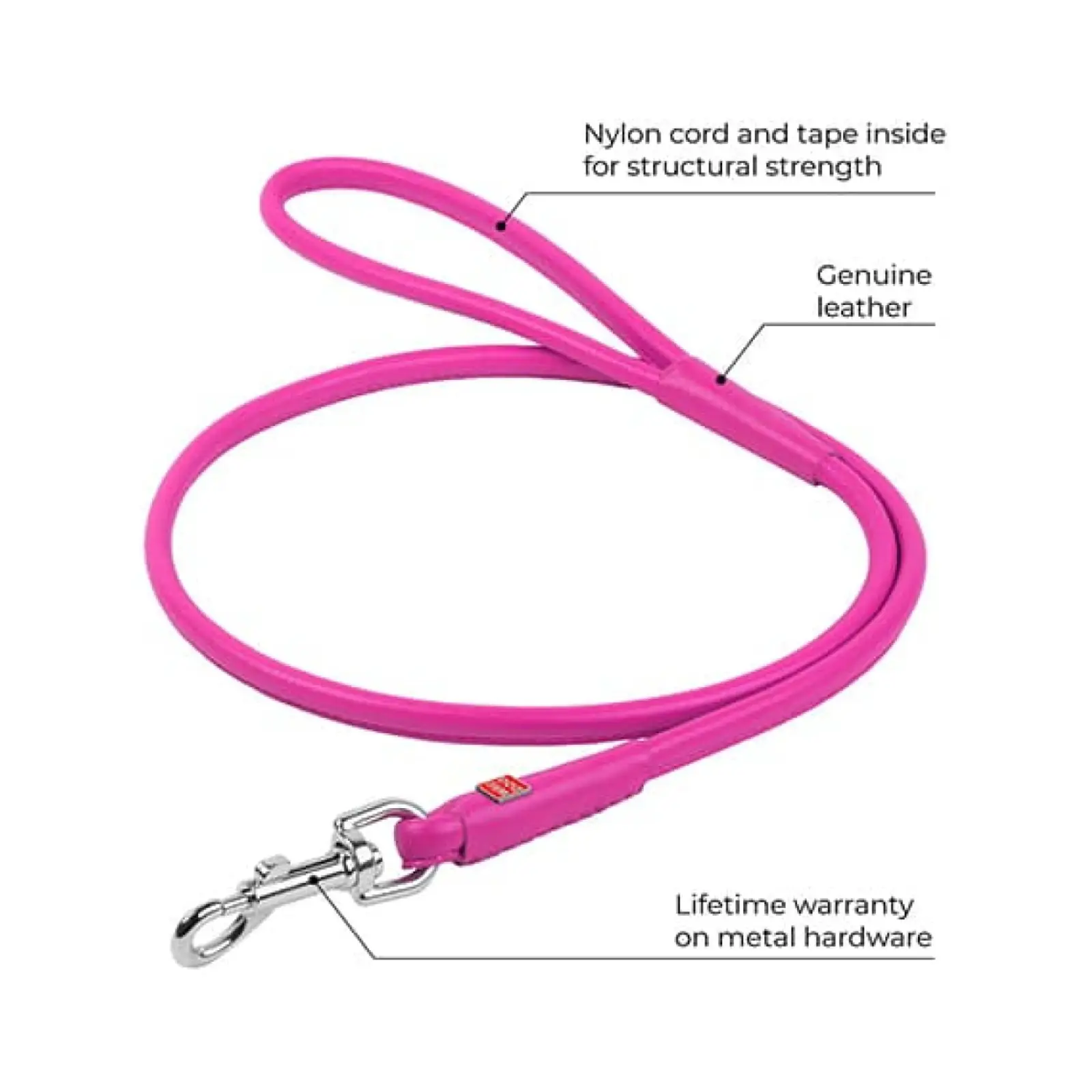 Waudog rundsyet læder førerline – 122 cm/6 mm – Pink💗 by Wauwdog