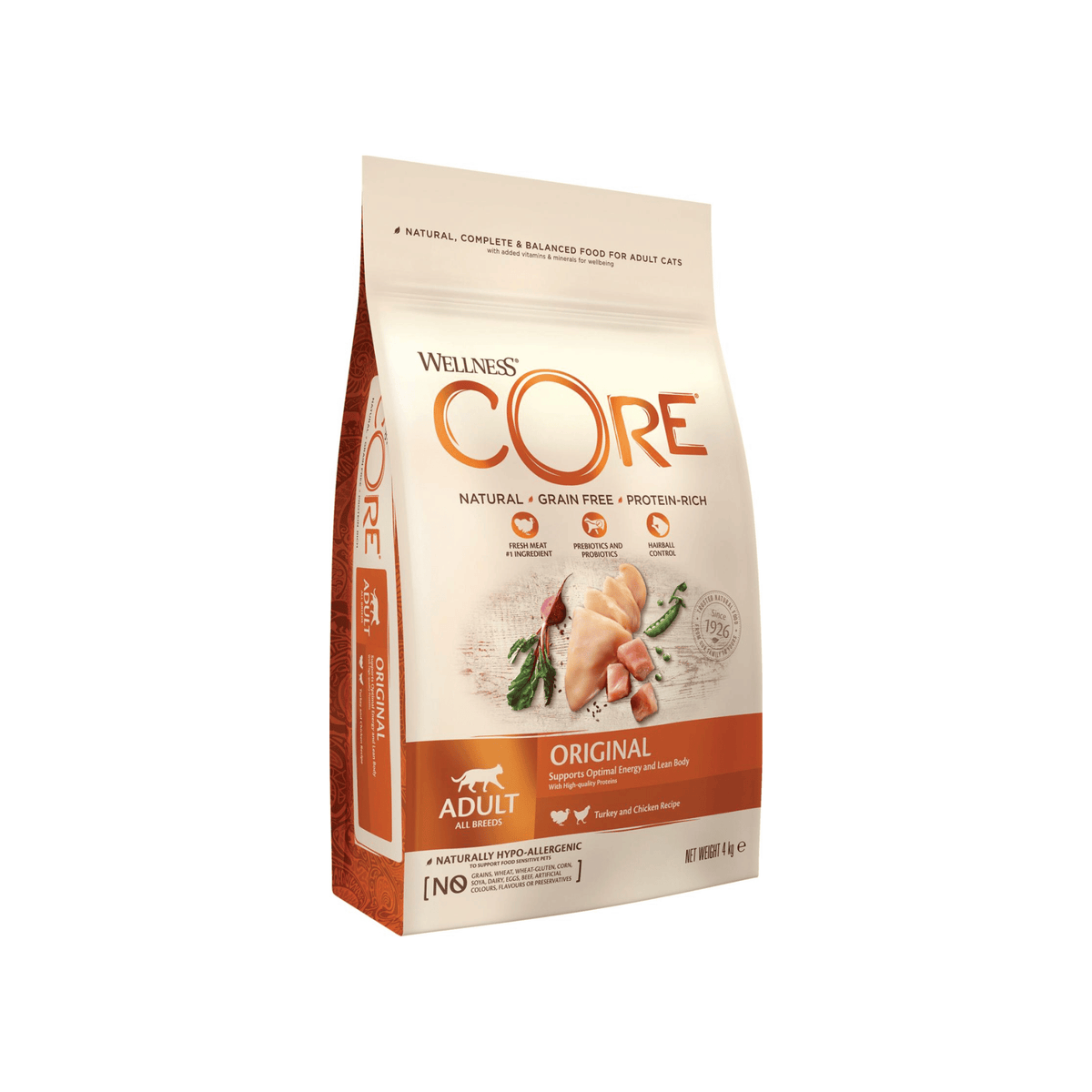 Wellness CORE Cat Original Turkey Chicken 4 kg kornfrit tørfoder til voksne katte