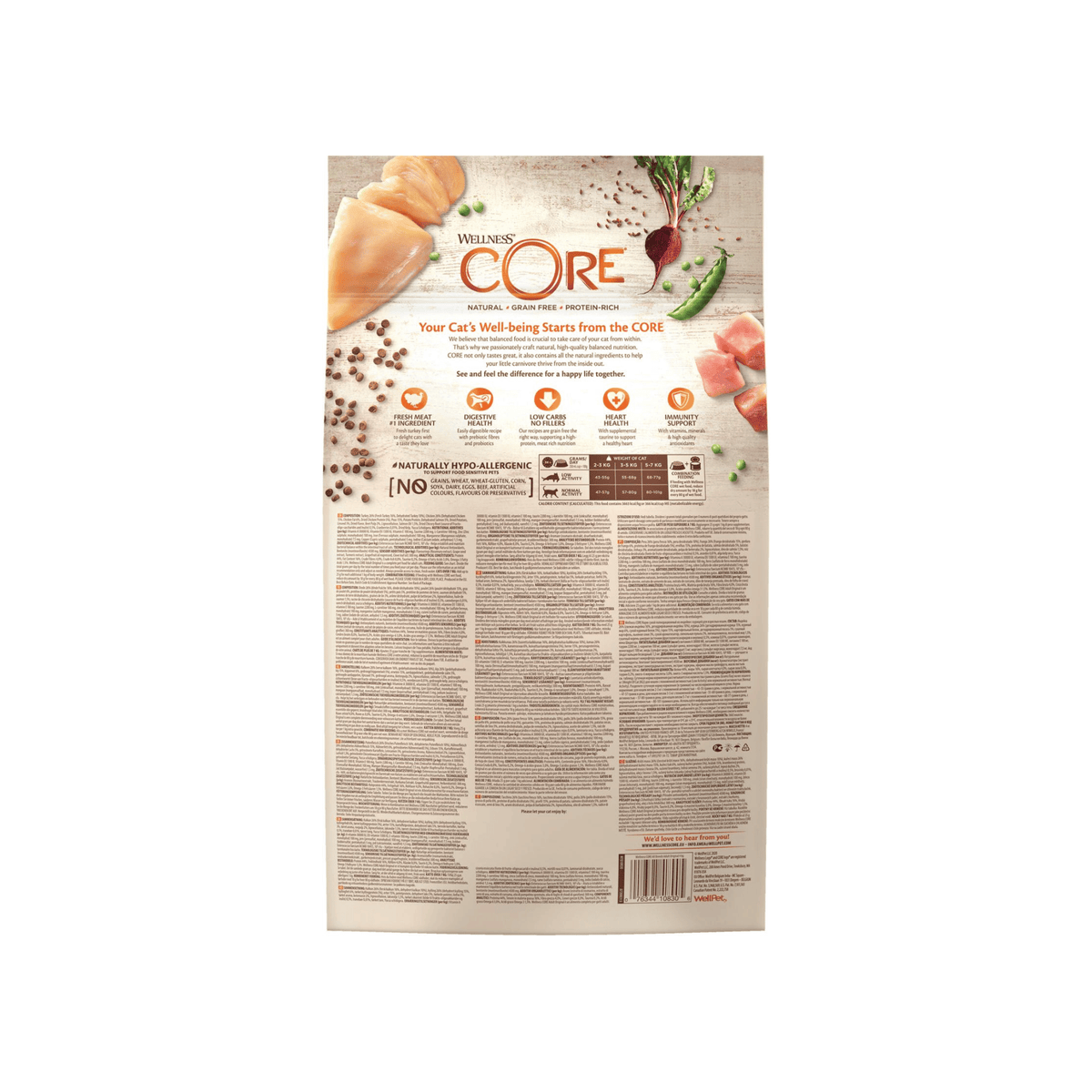 Wellness CORE Cat Original Turkey Chicken 4 kg kornfrit tørfoder til voksne katte