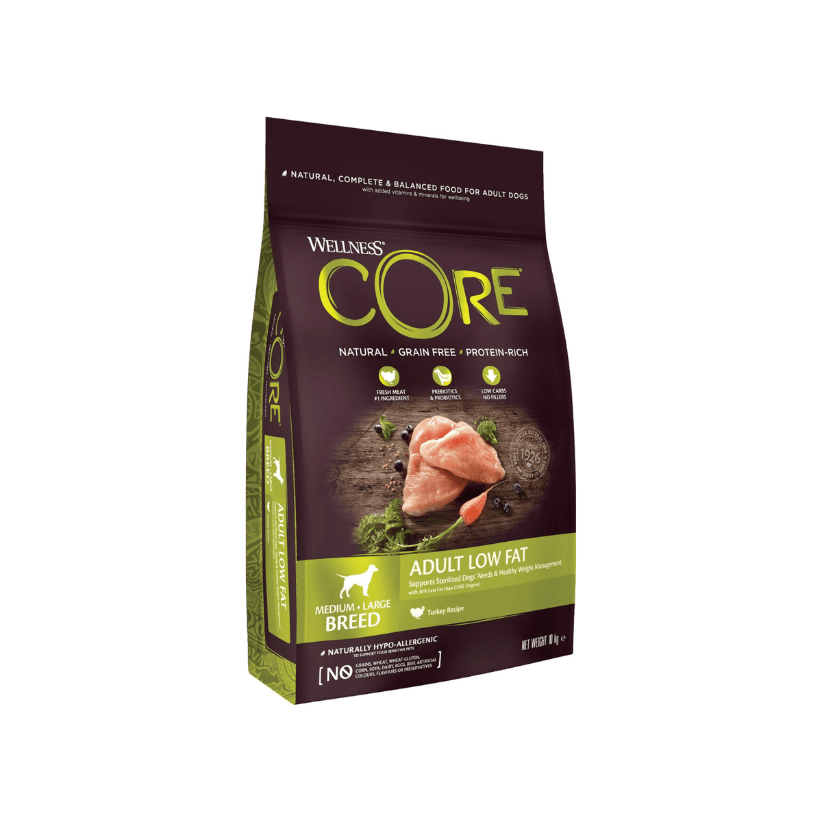 Wellness CORE Adult Low Fat 10 kg kornfrit tørfoder med kalkun til voksne hunde