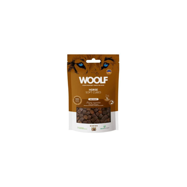 Hundegodbidder – Woolf Soft Cubes Horse 100 gr. - FjeldgaardShop.dk Bløde godbidder Woolf
