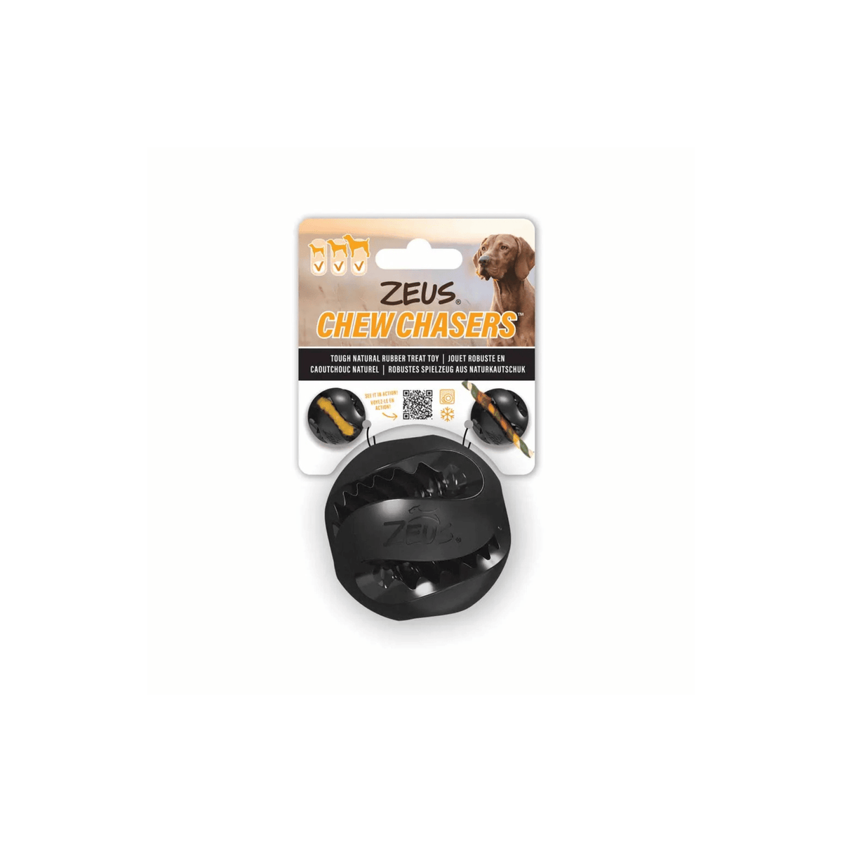Zeus ChewChasers Treat Ball sort godbidsbold i naturgummi til hund
