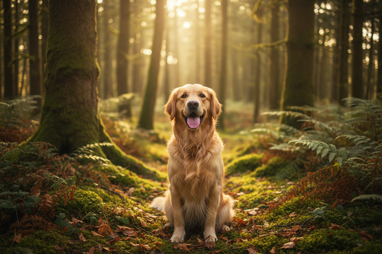 billede med hund i skov