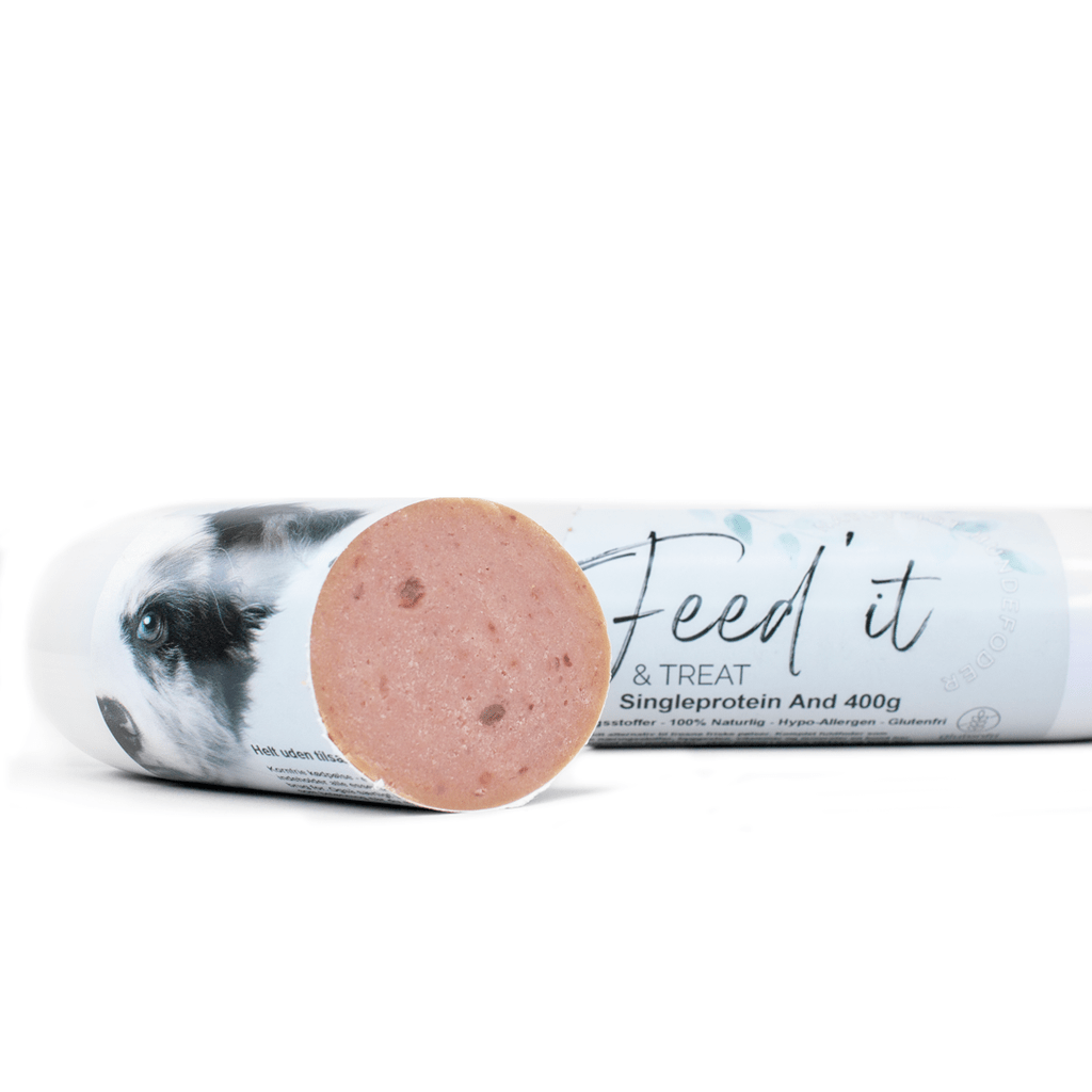 Feed'it & Treat Singleprotein 400 gr.(EU) - FjeldgaardShop.dk Snackpølse Feed'it & Treat