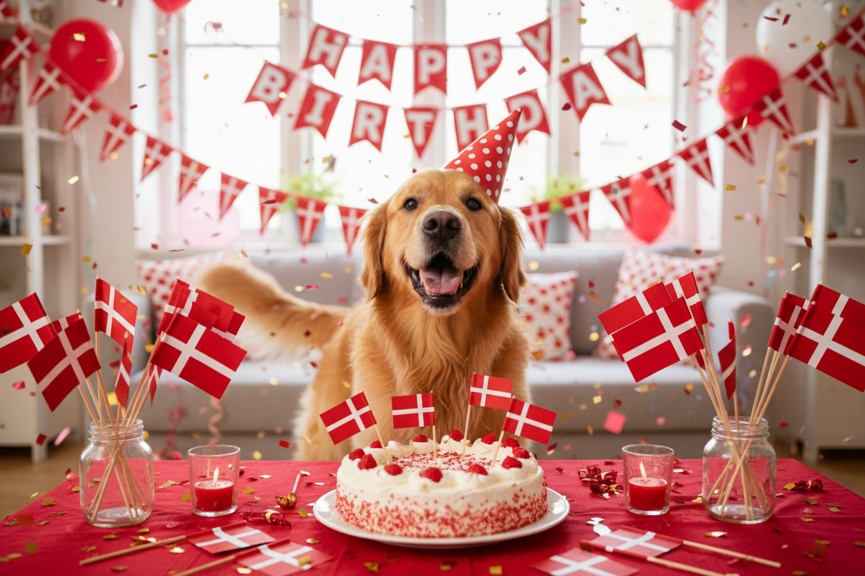 hund med danske fødselsdagsflag