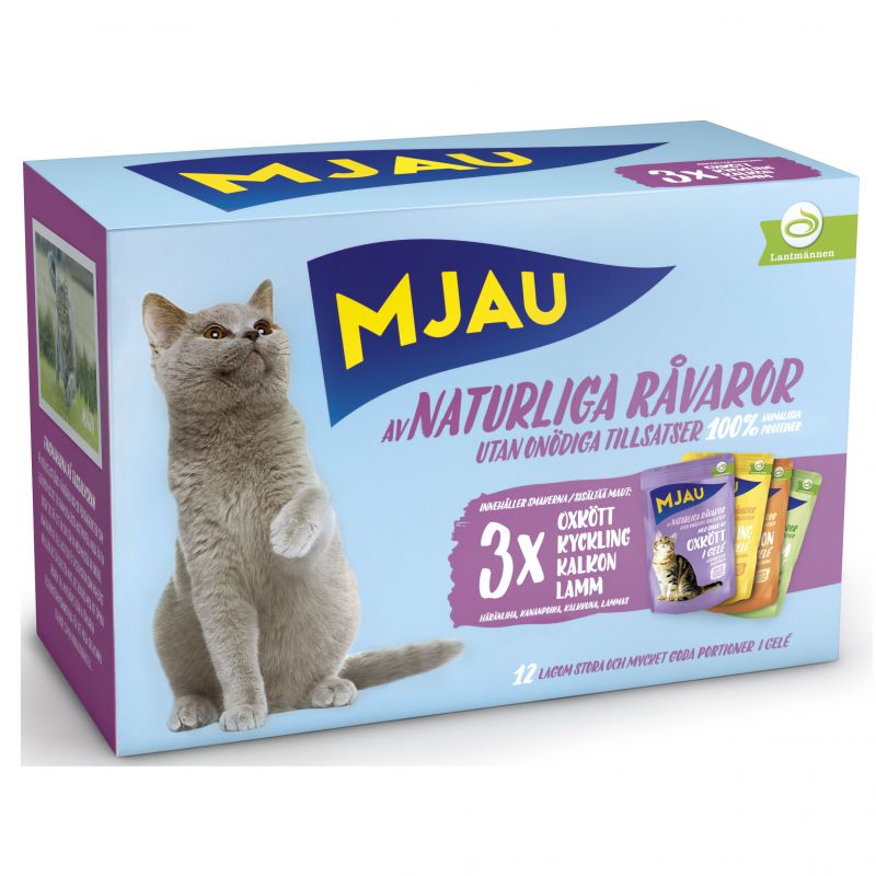 Mjau våtmat köttblandning i gelé - 12x85 gr.